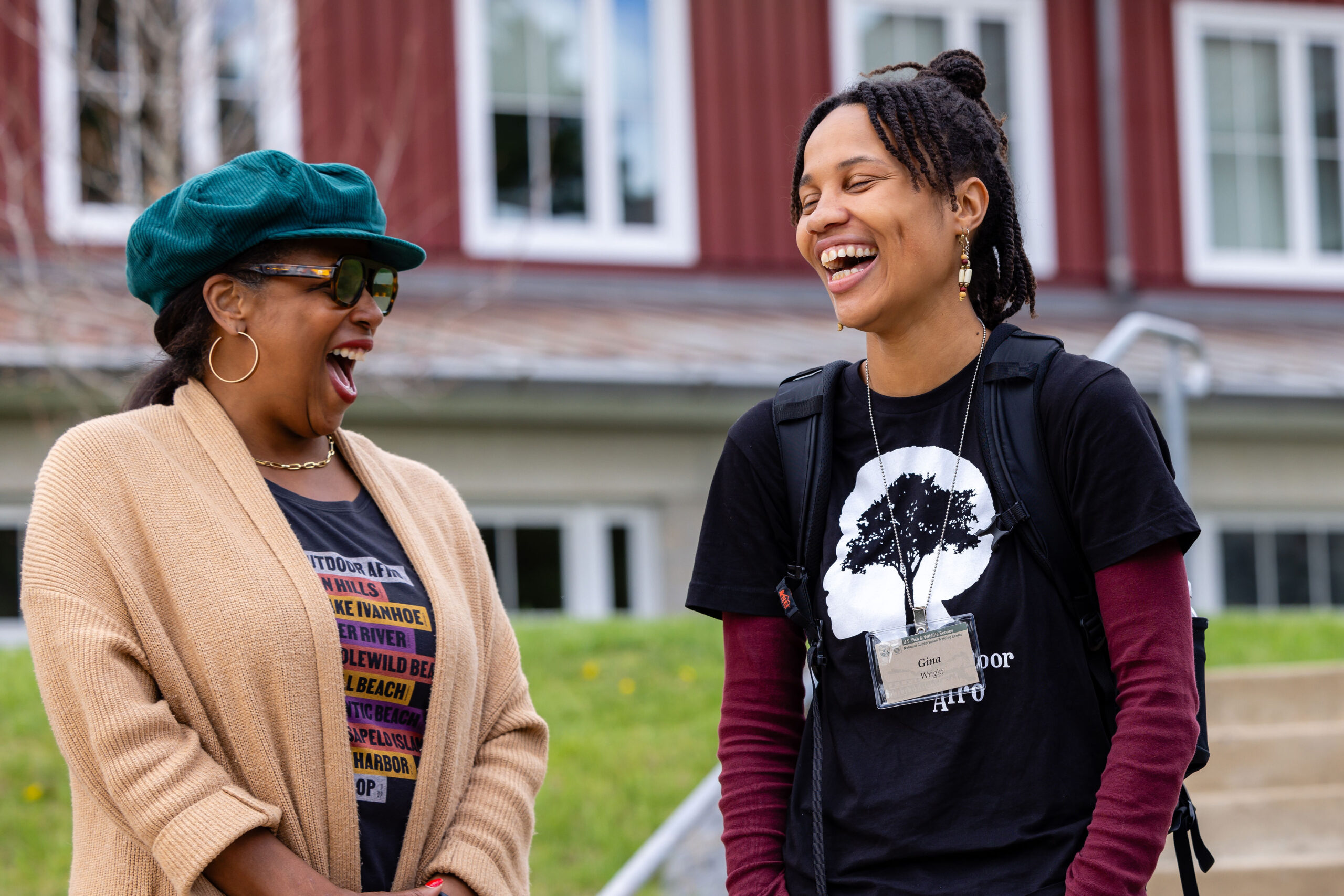 Rue Mapp and Gina Wright laughing together at the 2024 Outdoor Afro Leadership Training